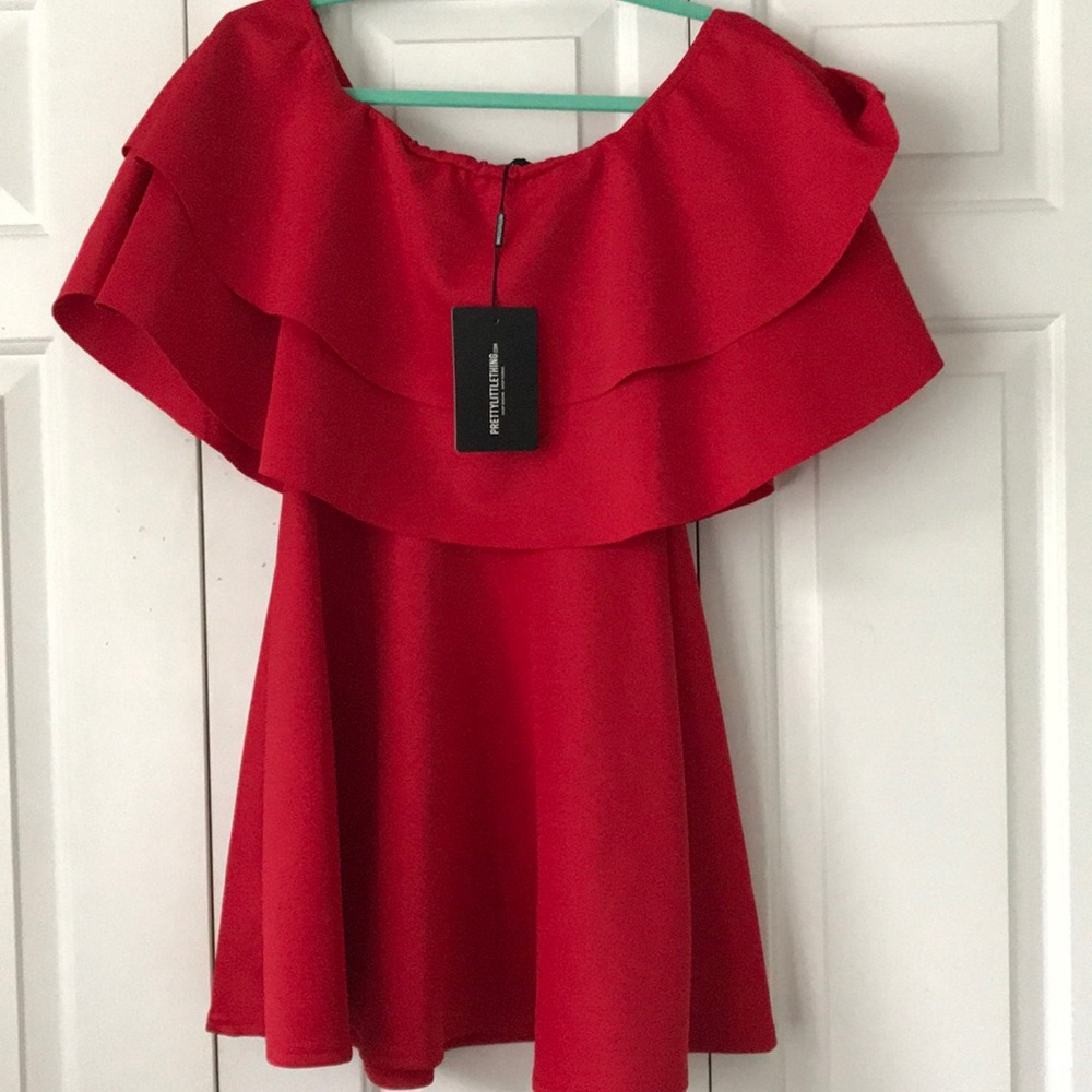 Pretty Little Thing RED - Off the Shoulder Dress